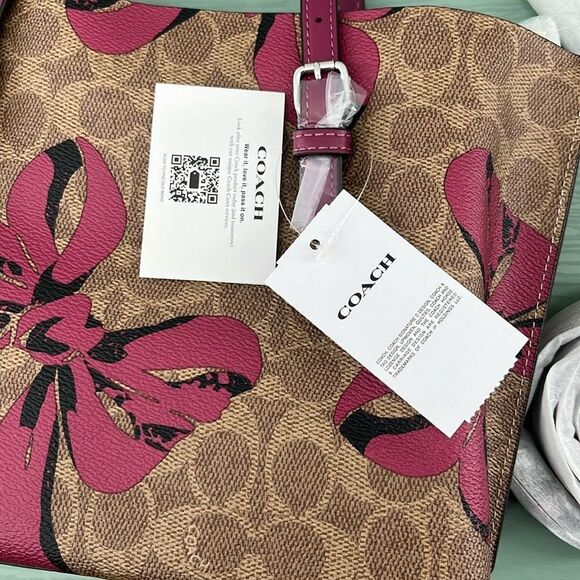 Coach Mollie Tote Bag 25 In Signature Canvas With Bow Print Purse - Picture 7 of 15